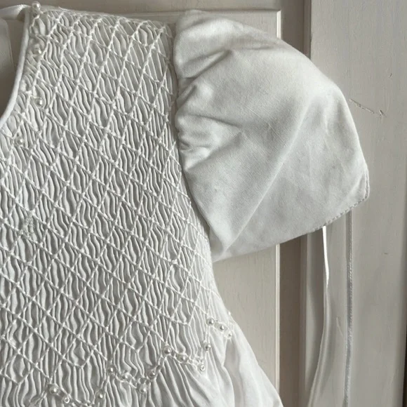 Isabel Garreton Beaded Pearl Christening Gown with Bonnet